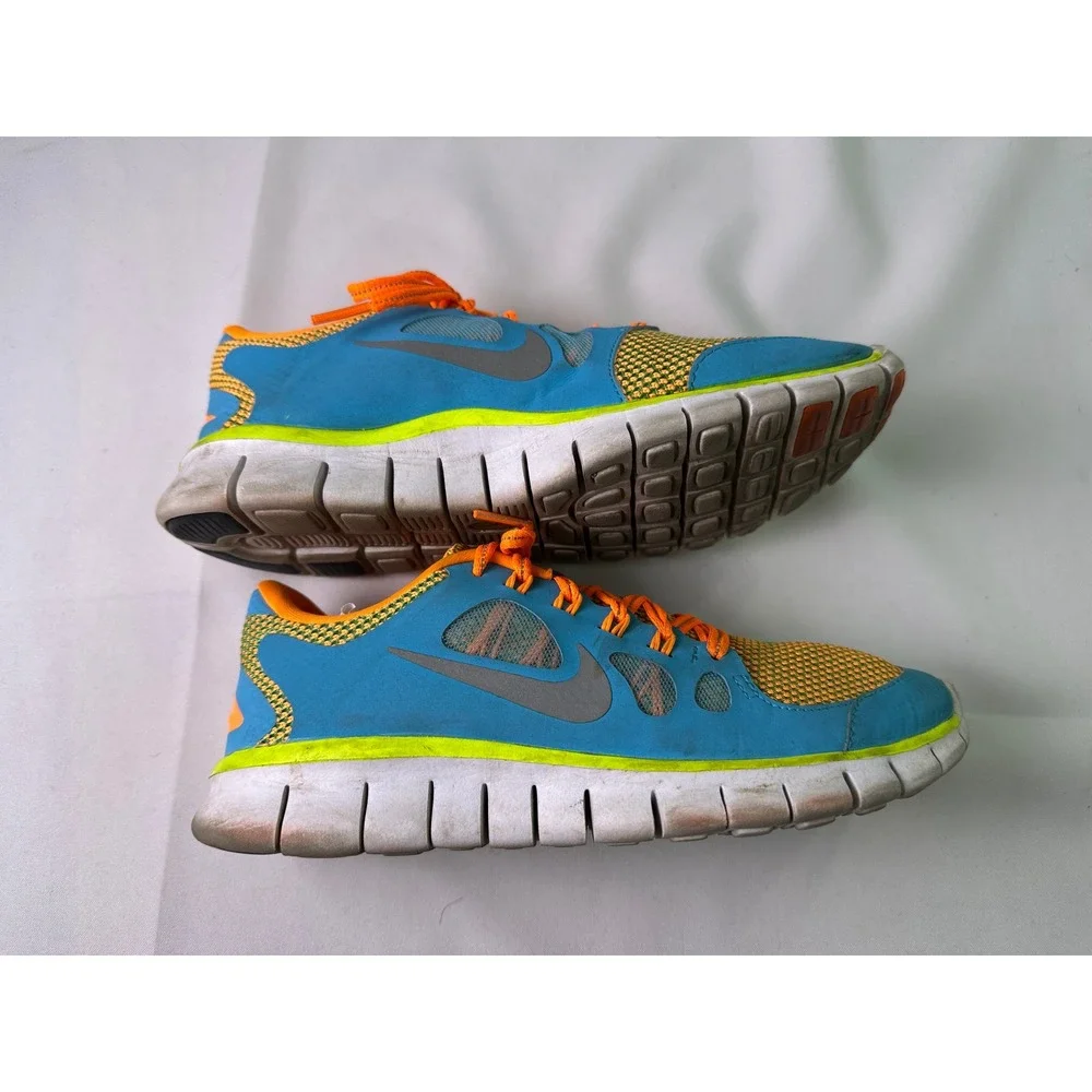 Nike Free 5.0 Gamma Blue Total Orange Volt‎ Kids Running Shoes 6Y 631567-400 GS
